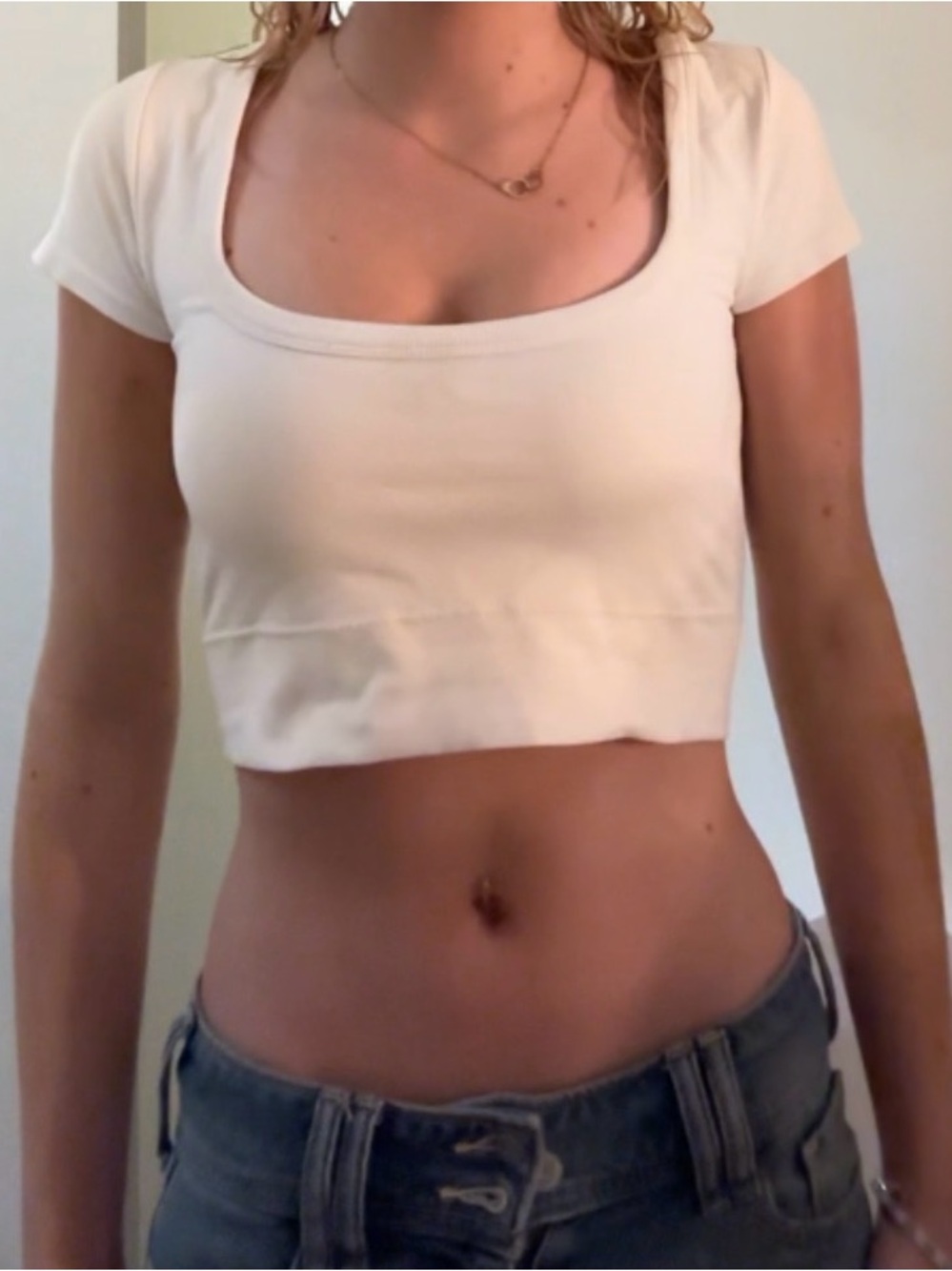 Garage White Square Neck crop top